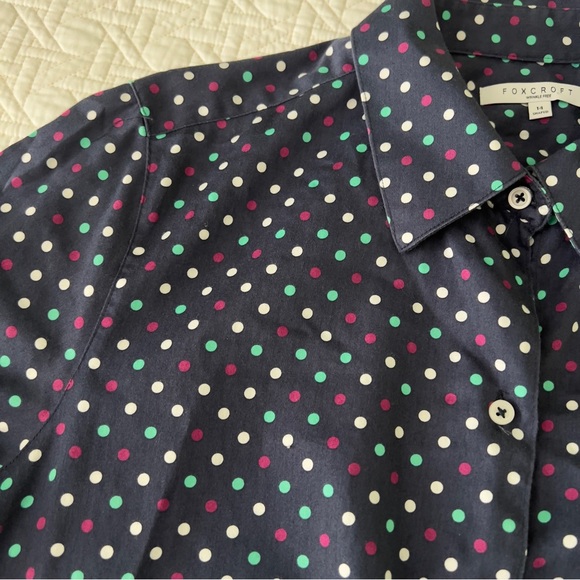 Foxcroft Multicolor Polka Dot Button Down Shirt 14 Shaped Navy - Picture 7 of 10